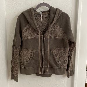 FREE PEOPLE Full Zip Sequoia Lace Inset Hoodie Size XS